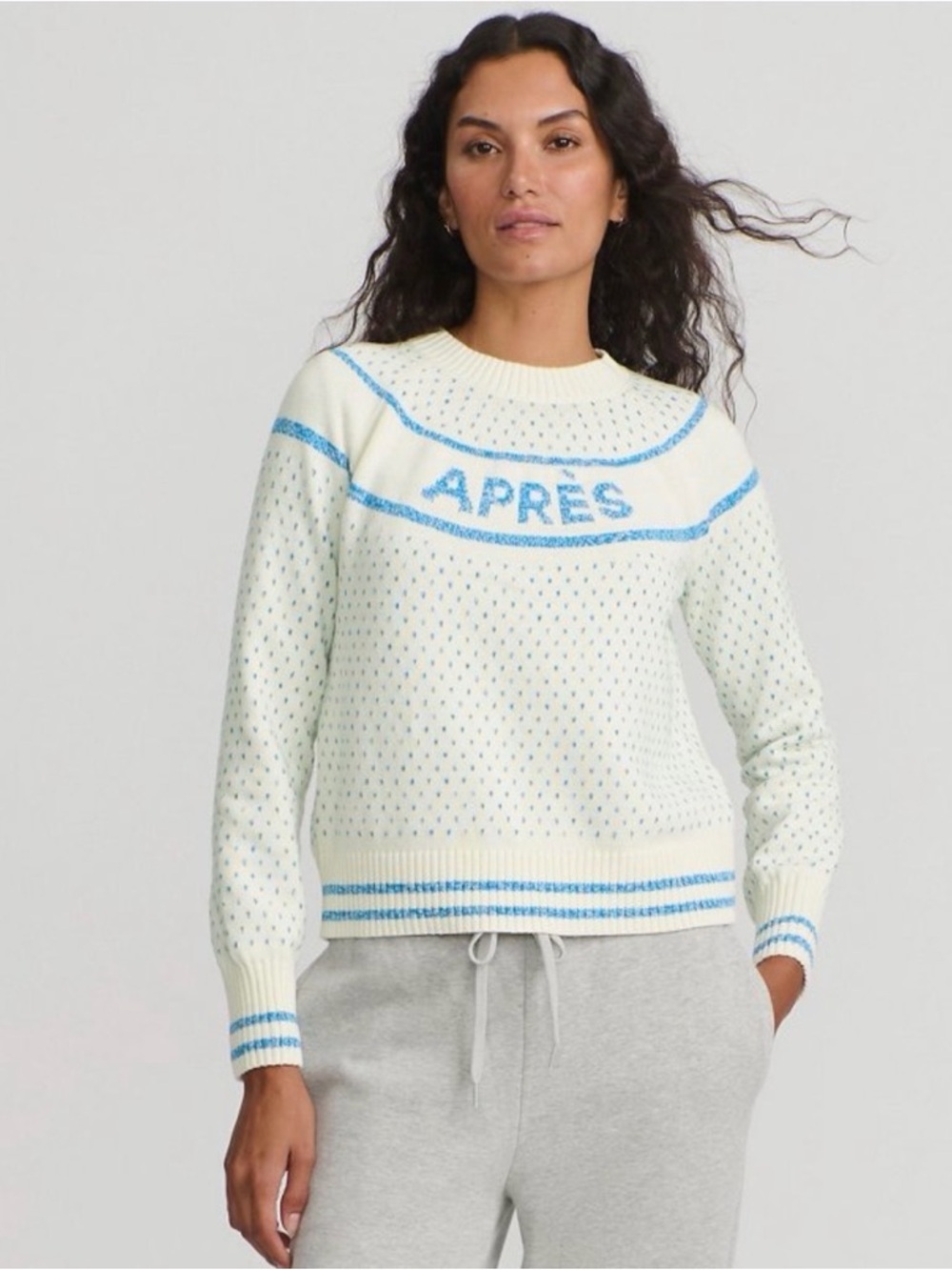 Lands' End Drifter Jacquard Raglan Sweater Bright Cerulean Apres